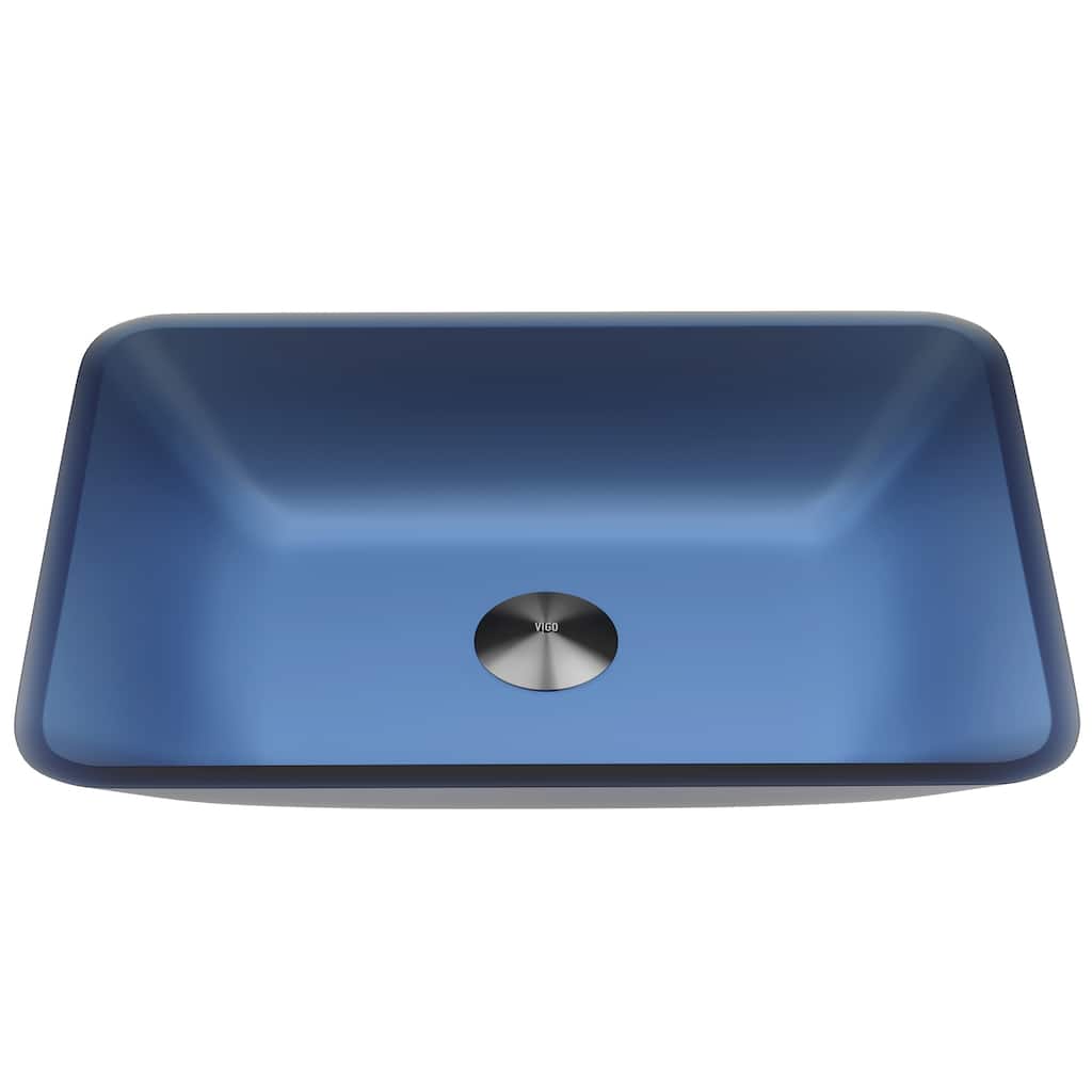 VIGO Sottile 18"L x 13"W x 4"H Glass Rectangular Vessel Bathroom Sink in Royal Blue