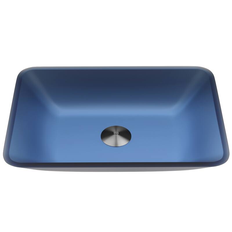 VIGO Sottile 18"L x 13"W x 4"H Glass Rectangular Vessel Bathroom Sink in Royal Blue