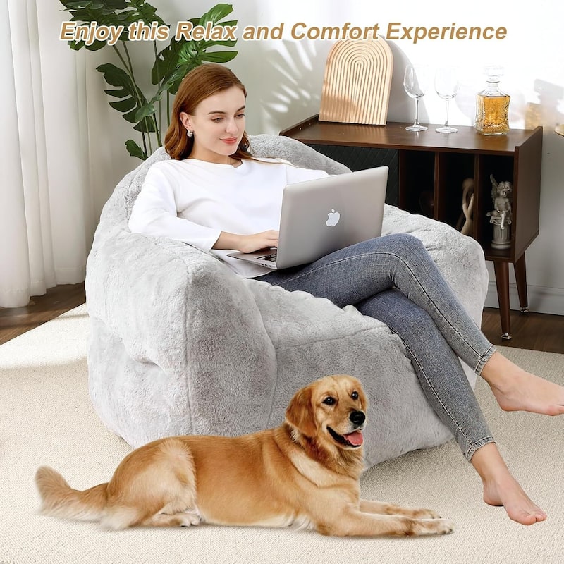 Extra Large Pre-Filled Light Grey Bean Bag Chair Sofa for Living Room Bedroom