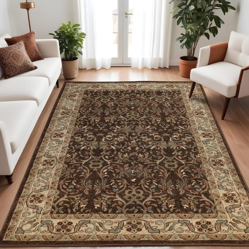 Superior Heritage Traditional Floral Scroll Indoor Area Rug - 5' x 8' - Mocha