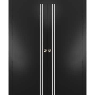French Double Pocket Doors 36x80 Planum 0310 Matte Black Kit Trims Rail