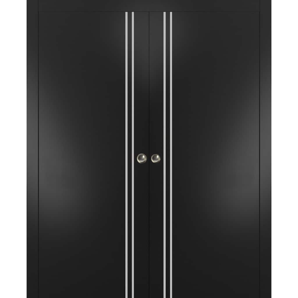 French Double Pocket Doors 36x80 Planum 0310 Matte Black Kit Trims Rail