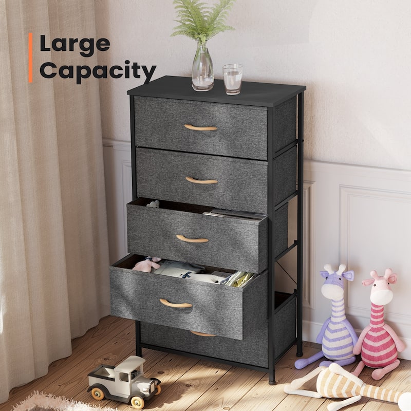 Pellebant Fabric Vertical Dresser Storage Chest Tower with 5 Drawers