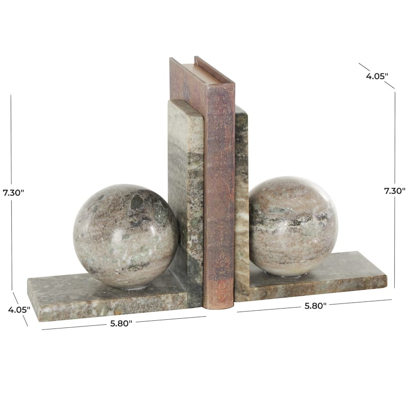 Marble Geometric Sleek Orb Decorative Bookends with L- Shaped Bases - Set of 2 White, Black, Gray - Roche River Decor