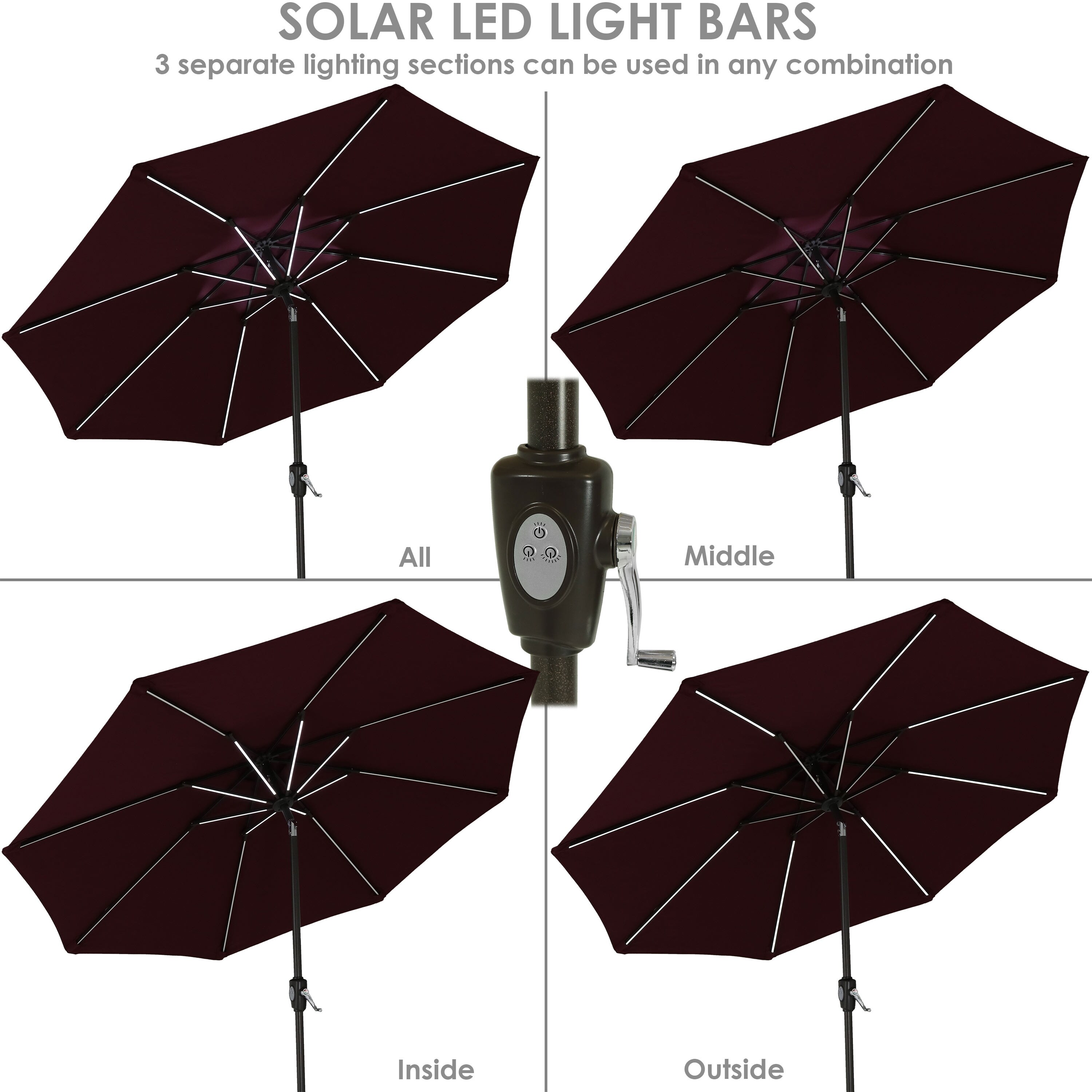 Shop Black Friday Deals On Sunnydaze 9 Foot Fade Resistant Patio Umbrella Solar Led Lights Burgundy 9 Ft Overstock 24010346