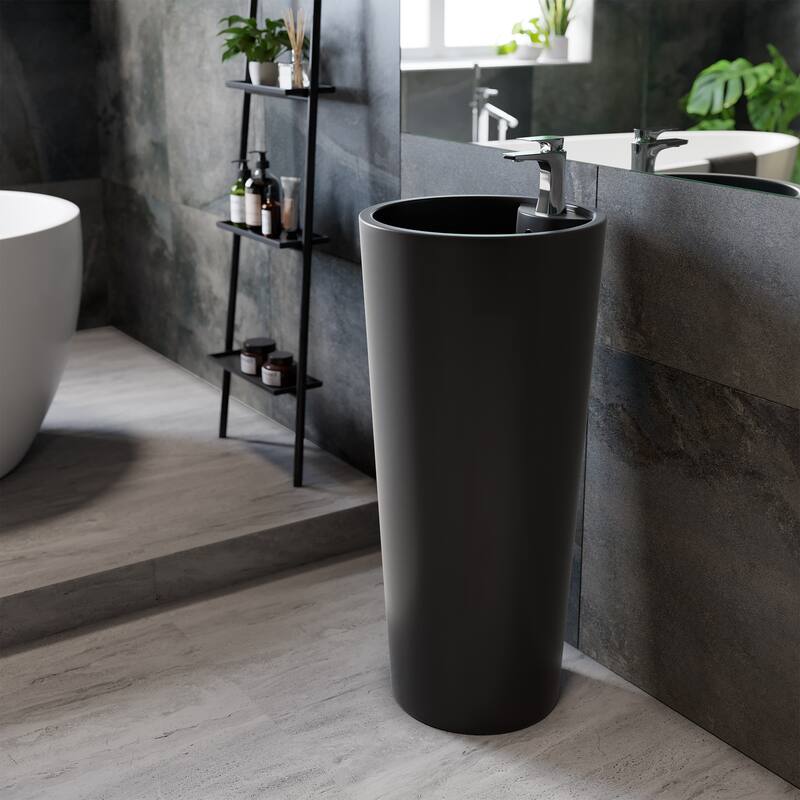 Monaco Circular Basin Pedestal Sink, Matte Black - Black