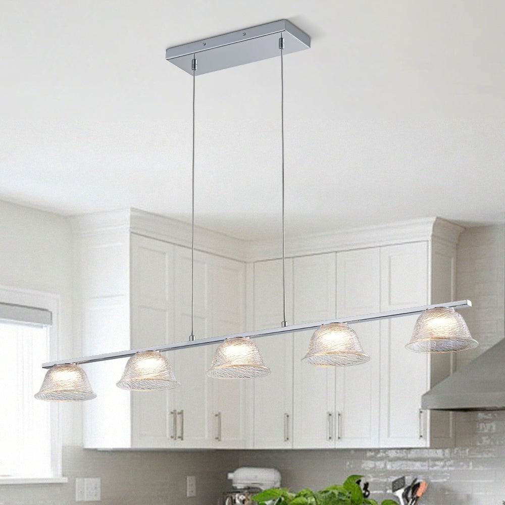 Modern 5-Light Bell Glass Chrome Linear LED Chandelier - 39.4 in
