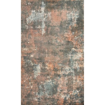 Hand Knotted Oriental Viscose Silk Carpet Modern Abstract Oranges & Rust Abstract Area Rug - 8' 0'' X 5' 1''