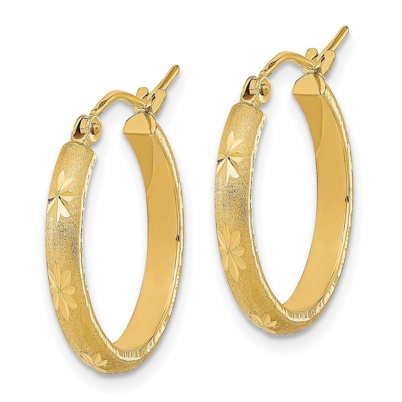 Curata 14k Yellow Gold Satin Sparkle Cut Hoop Earrings 20.46x2.75mm