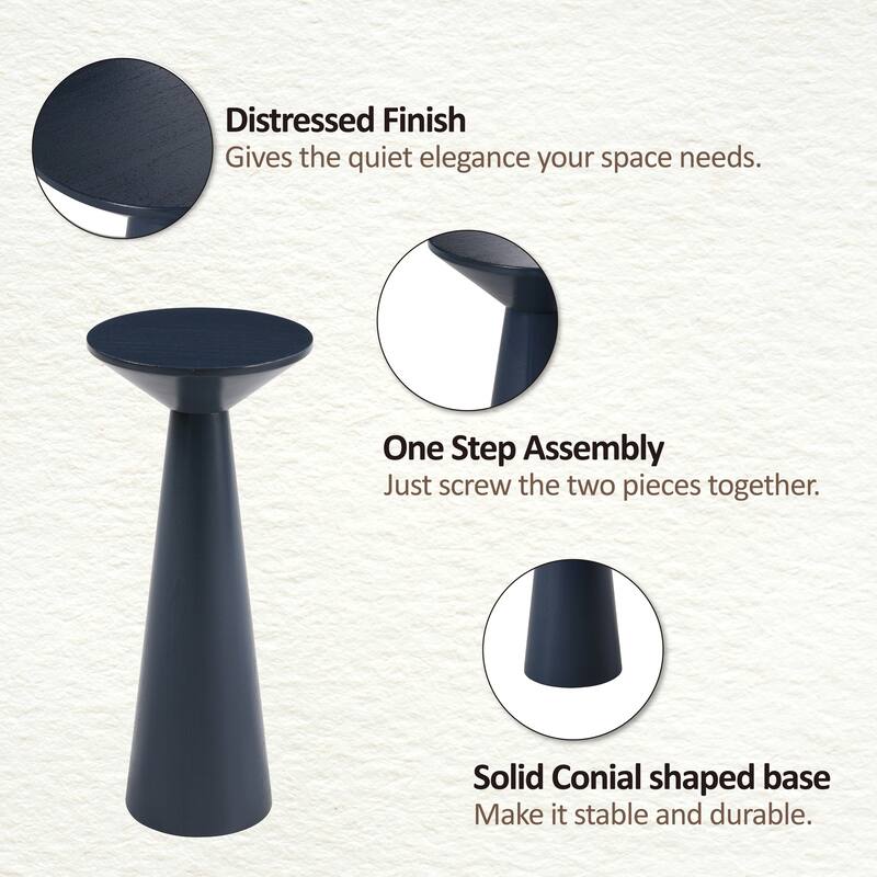 COZAYH Farmhouse Pedestal End Table, Round Martini Table Wood Plant Stand Rustic Small Drink Table for Living Room, Bedroom