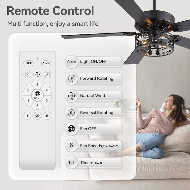 52-inch Reversible 5-Blade Caged Ceiling Fan with Light and Remote