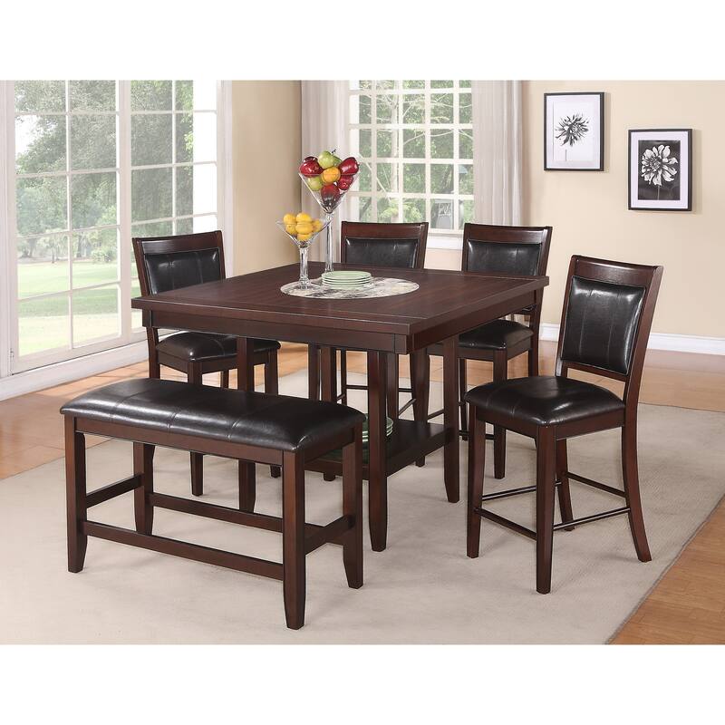 Omari Espresso Modern Faux Leather Square Counter Height Set - 7-Piece Sets