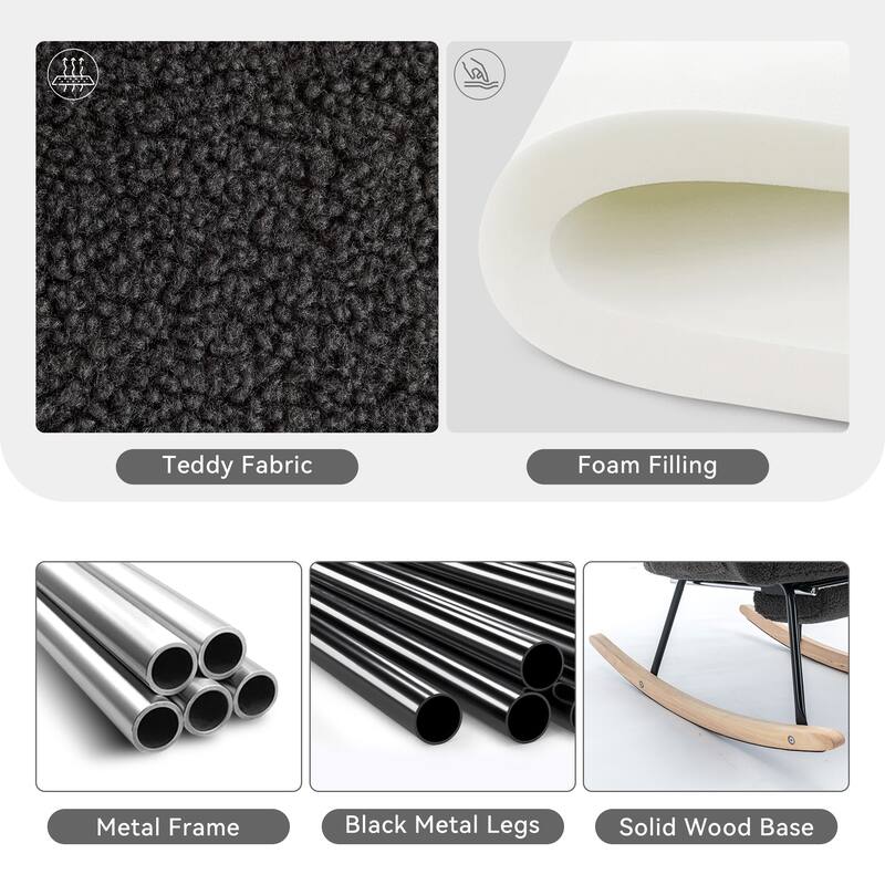 Teddy Fabric Leisure Rocking Chair With Adjustable Footstool