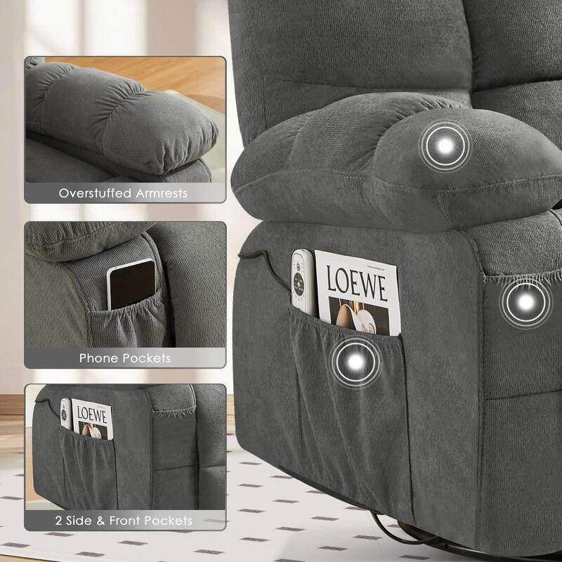 Massage Recliner Chair with Vibration and Lumbar Heating 350LB Capacity Swivel Rocker