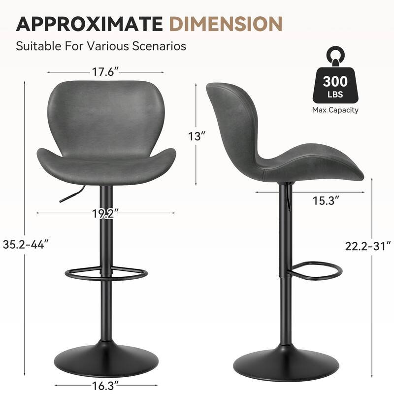 Swivel Bar Stools Set of 2,PU Leather Upholstered Barstools with Back & Footrest, Seat Adjustable Height 22.2-31IN Bar Chairs
