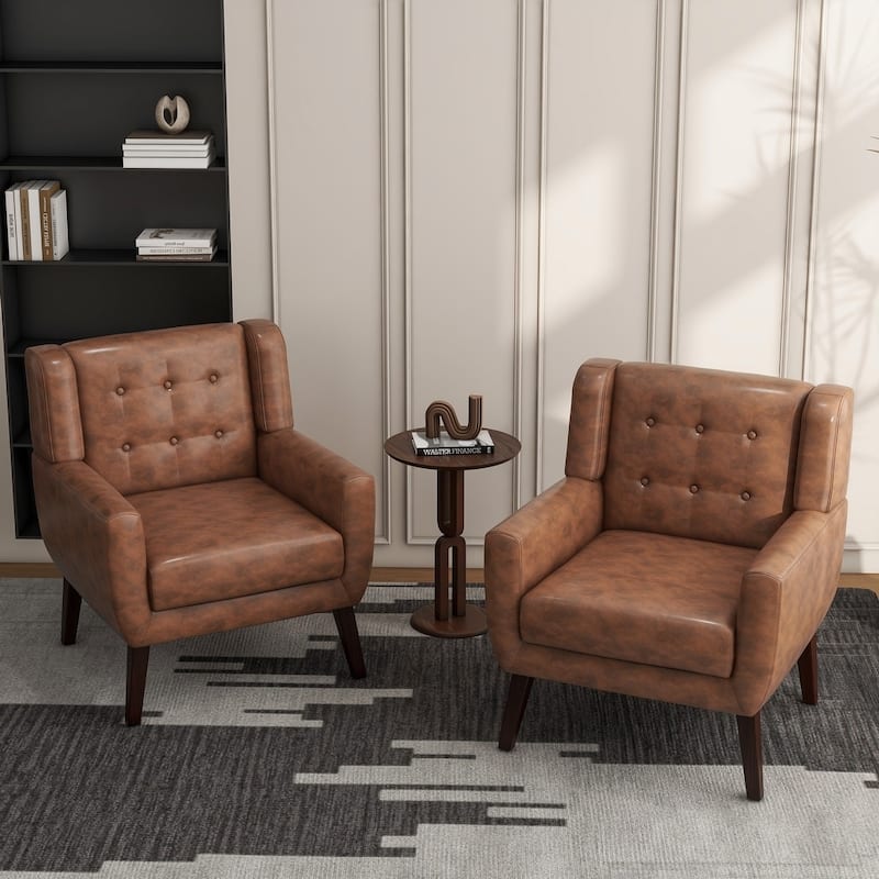 UIXE Faux Leather Accent Armchair, Upholstered Accent Chairs For Bedroom