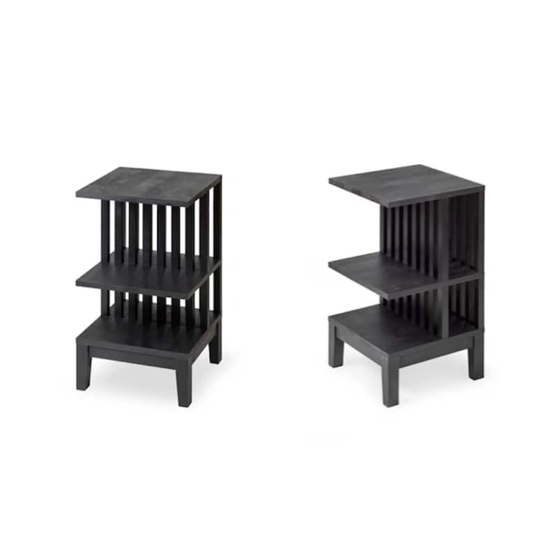 Nightstand set of 2 Black Solid Beech for Bedroom, Livingroom - Black - No Drawers