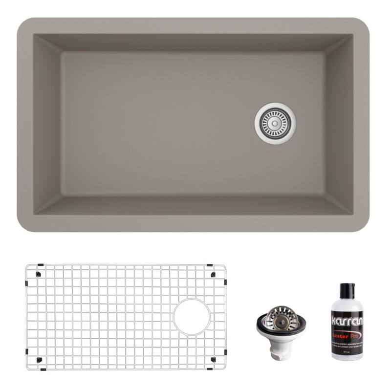Karran Undermount Quartz 32 in. Single Bowl Kitchen Sink Kit - Concrete