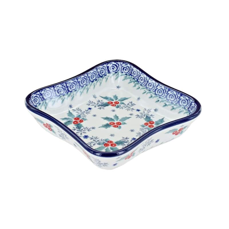 Blue Rose Polish Pottery 630 Ceramika Artystyczna Small Square Dish - December Joy