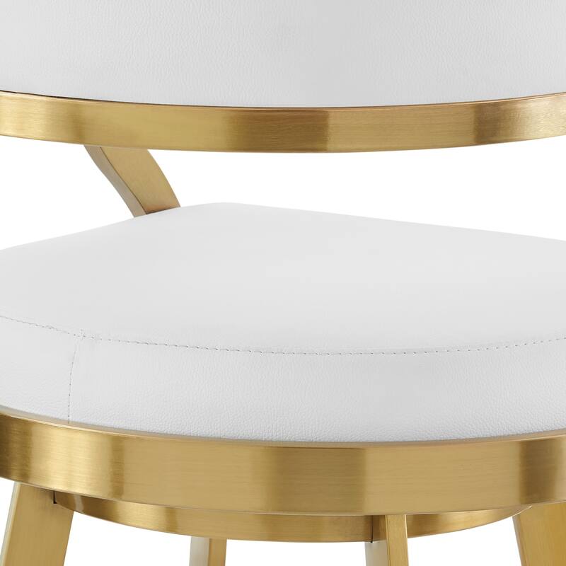 Beth Swivel Barstool Chair, Gold Stainless Steel, White Faux Leather