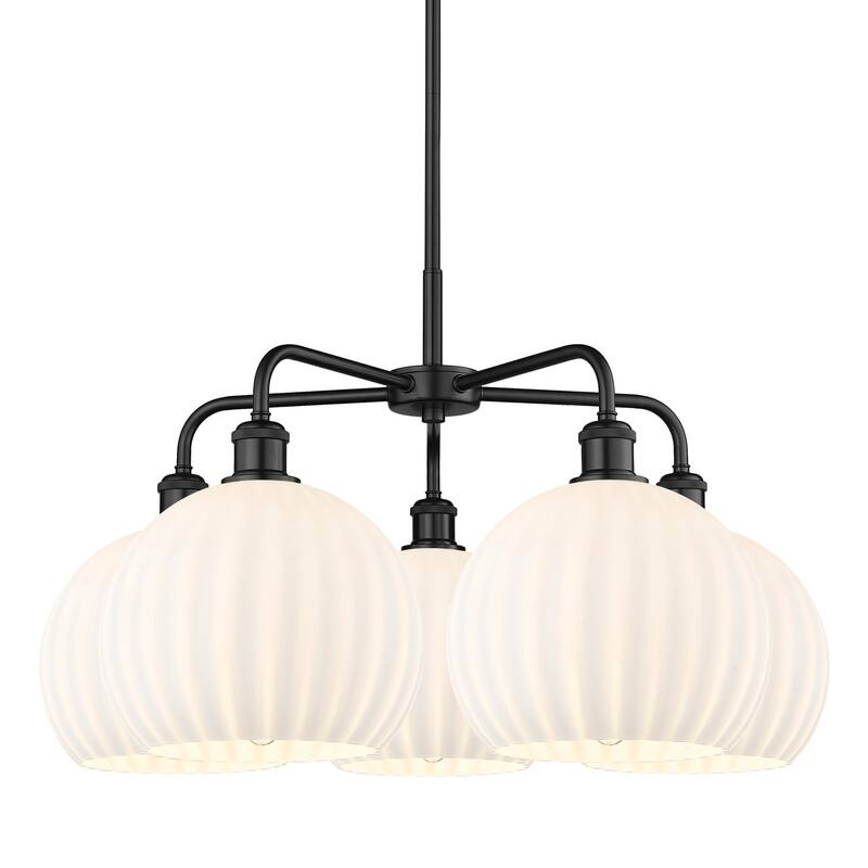 Innovations Lighting 516-5C-18-28-White Venetian-Indoor Chandelier - Matte Black / White Venetian