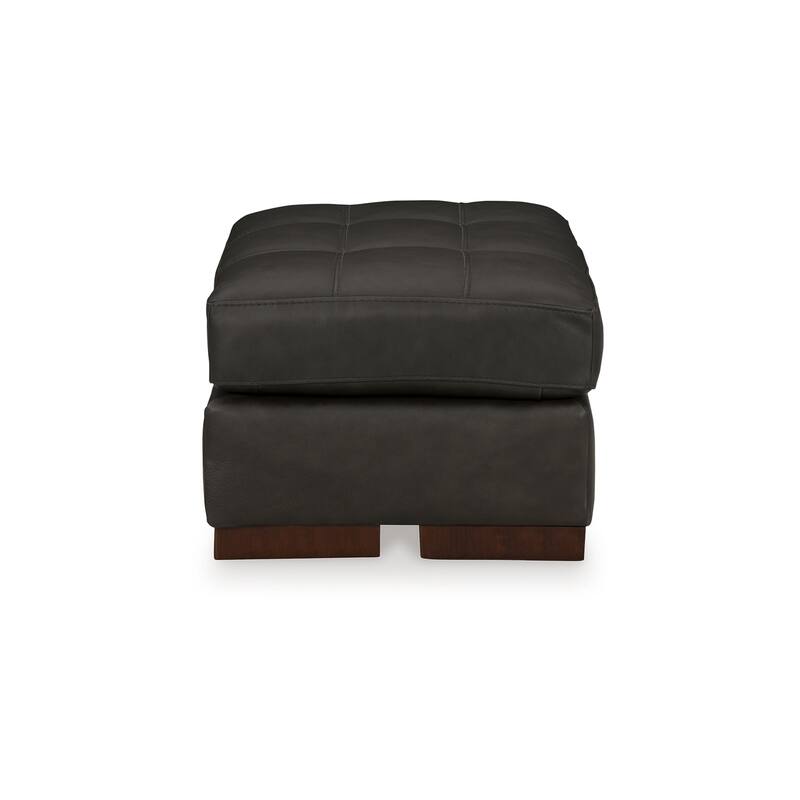 Lenie Ottoman, Tufted Details, Dark Gray Real and Faux Leather 34 Inch