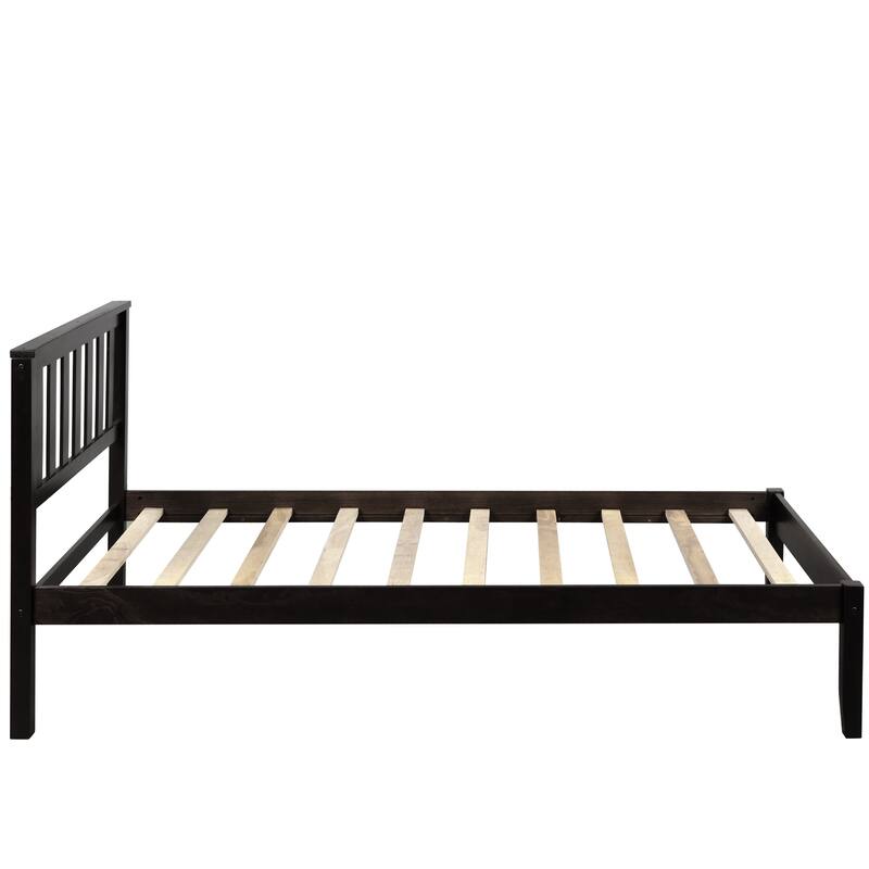 Wood Platform Bed with Headboard/Wood Slat Support，Twin
