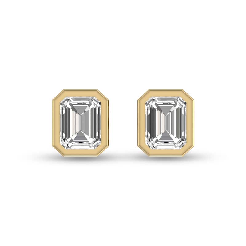 Marquee Lab Grown 1 Carat Emerald Bezel Set Diamond Solitaire Earrings in 14K Yellow Gold