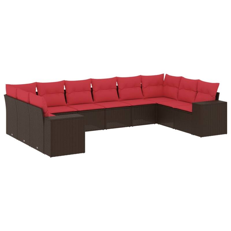 vidaXL 10/11 Piece Patio Sofa Set with Cushions Black/Brown/Gray Poly Rattan - 24.4 x 24.4 x 27.2