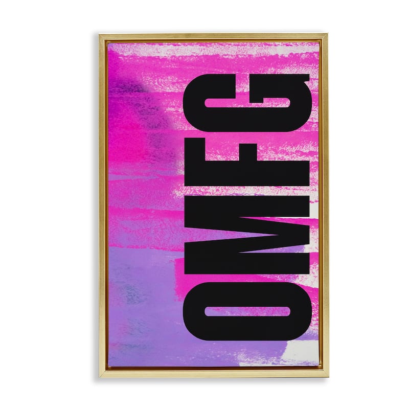 Stupell Bold OMFG on Abstract Framed Floater Canvas Wall Art Design By House of Lulu - 17 x 25 - Gold