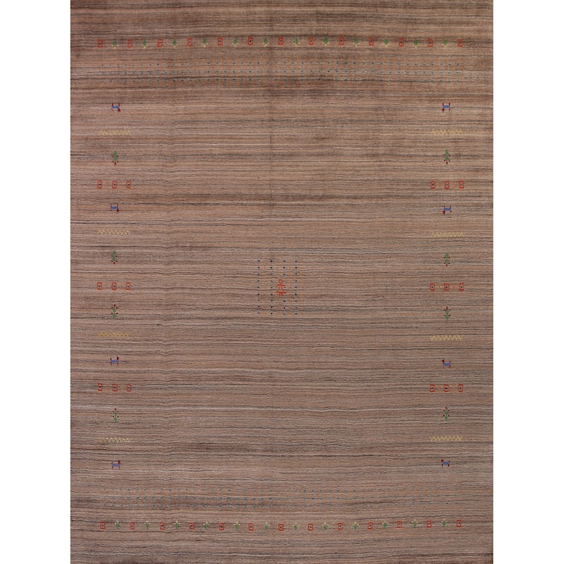 Brown Gabbeh Area Rug Handmade Tribal Oriental Wool Carpet - 8'2" x 9'10"