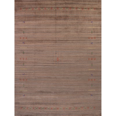 Brown Gabbeh Area Rug Handmade Tribal Oriental Wool Carpet - 8'2" x 9'10"