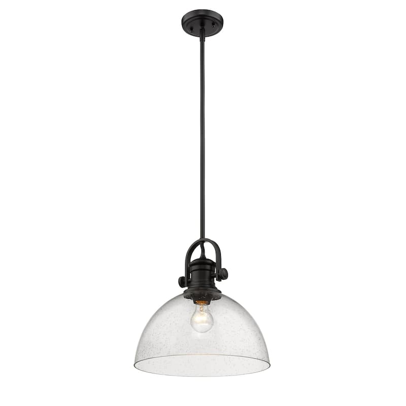 Yep by Golden Lighting Hines 1-light 14in Pendant in Matte Black and Seeded Glass