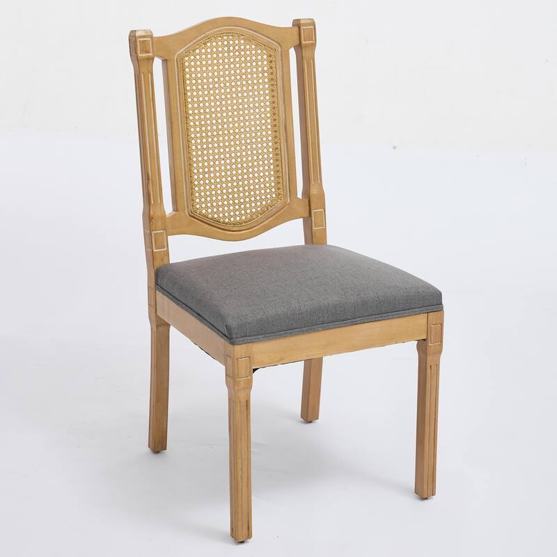 Solid Wood Dining Chair with Rattan Back and Cushioned Seat
