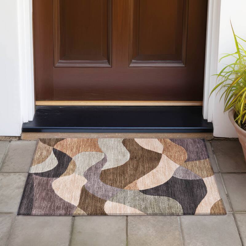 Machine Washable Indoor/Outdoor Modern Century Chantille Rug - Chocolate - 1'8" x 2'6"