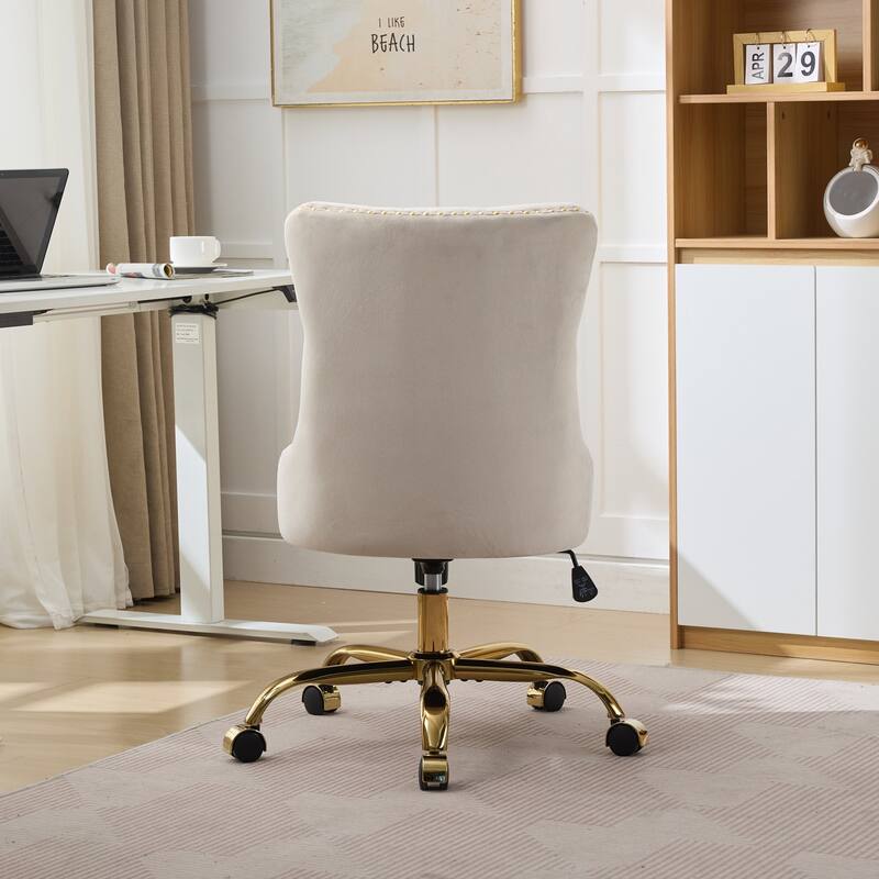 GDF Studio - Velvet Tufted Upholstered Home Office Chair with Golden Metal Base with Swivel Adjustment and Elegant Button Back