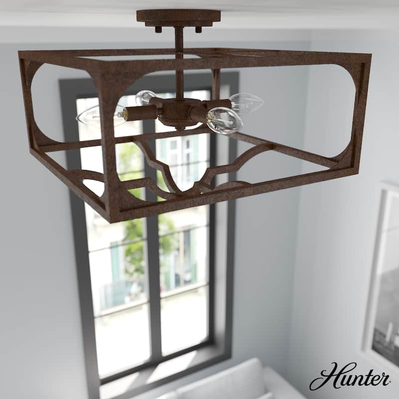 Hunter Highland Hill 4-Light Semi-Flush Mount - Farmhouse, Rustic - Textured Rust