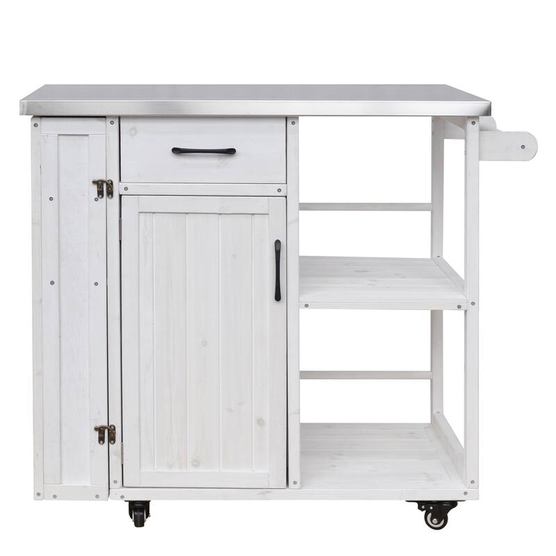 Outdoor Fir Wood Kitchen Island Prep Station with Stainless Top, Ample Storage Space, Towel and Spice Racks