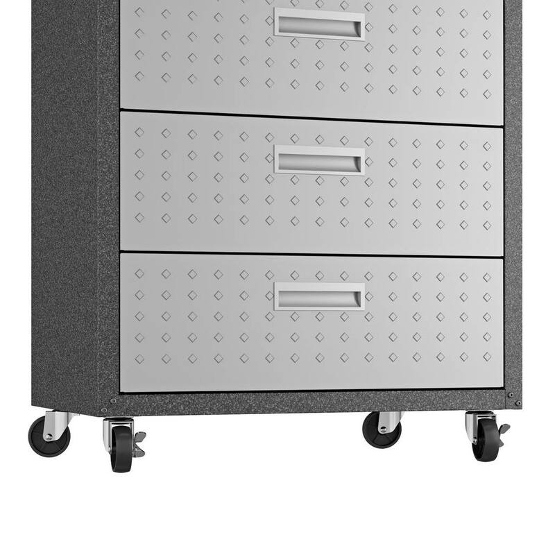 3-Piece Fortress Mobile Space-Saving Steel Garage Cabinet and Worktable 3.0 in Grey