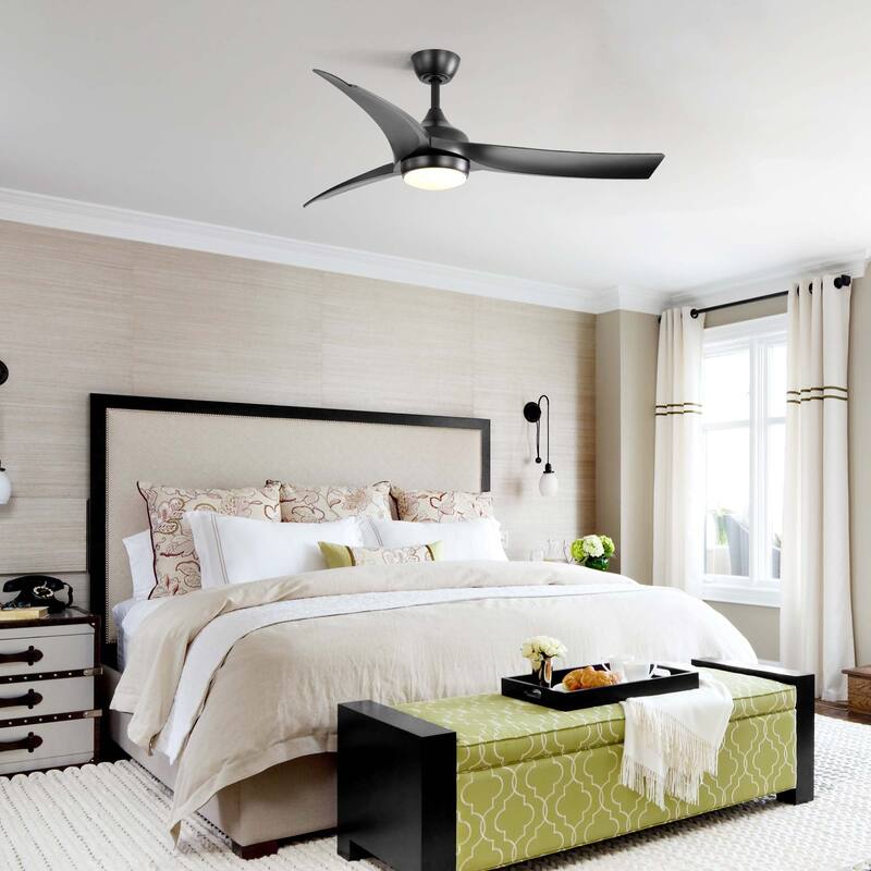 52 Inch Modern Black Ceiling Fan with 18W LED Light and Remote Control 3 ABS Blades DC Motor for Bedroom Living Room