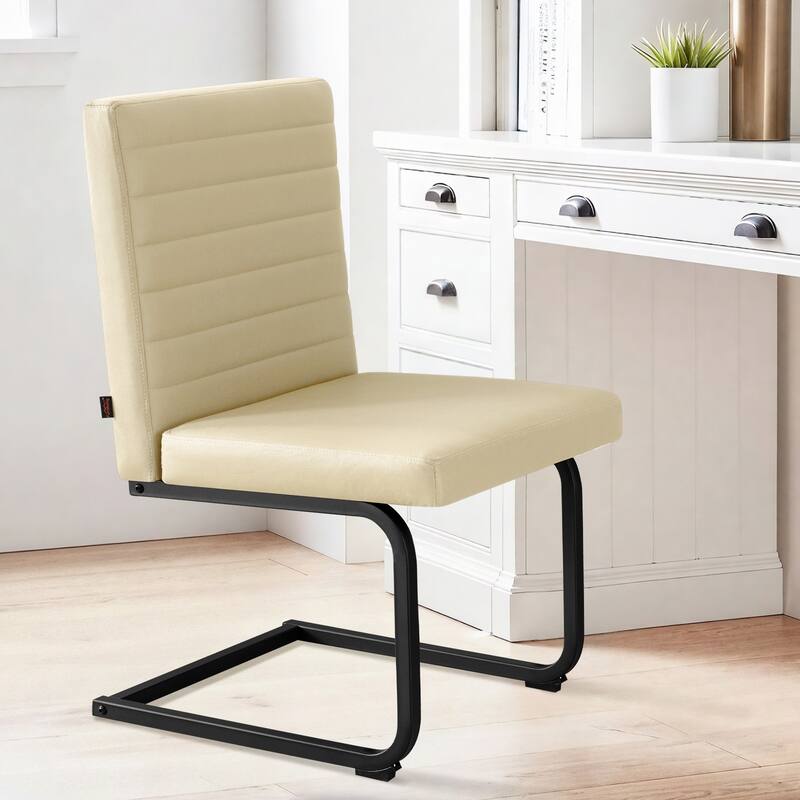 Dining Chairs Set of 2, Upholstered Kitchen Chairs with Metal Legs, Armless Chair with Comfortable Seat for Dining Room - Beige