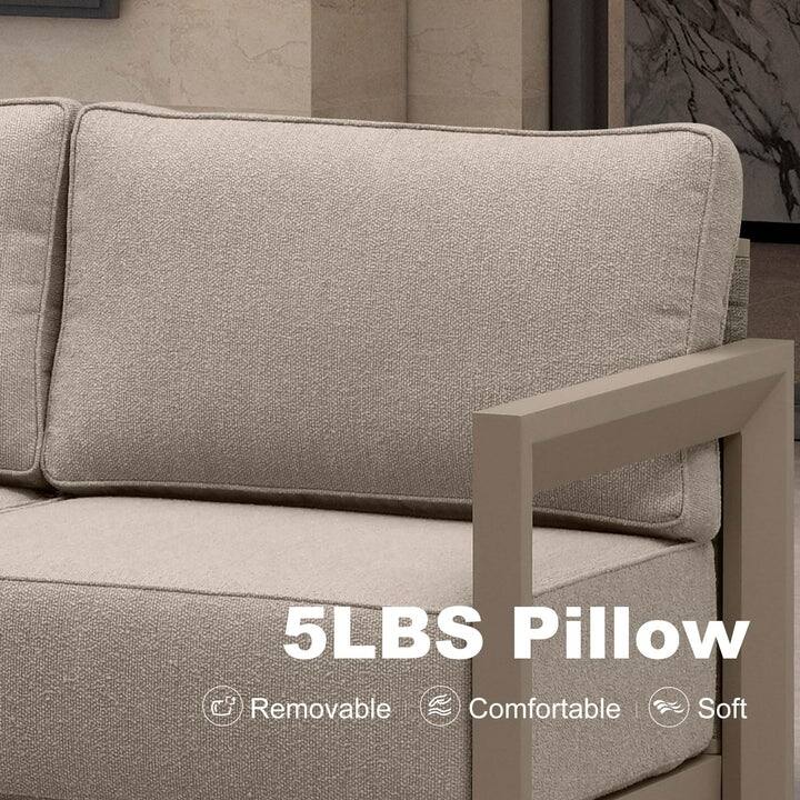 PURPLE LEAF Caesar Sectionals Sofas Khaki with 9.6" Thick Cushion and Table for Living Room Furniture Patio Conversation Sets