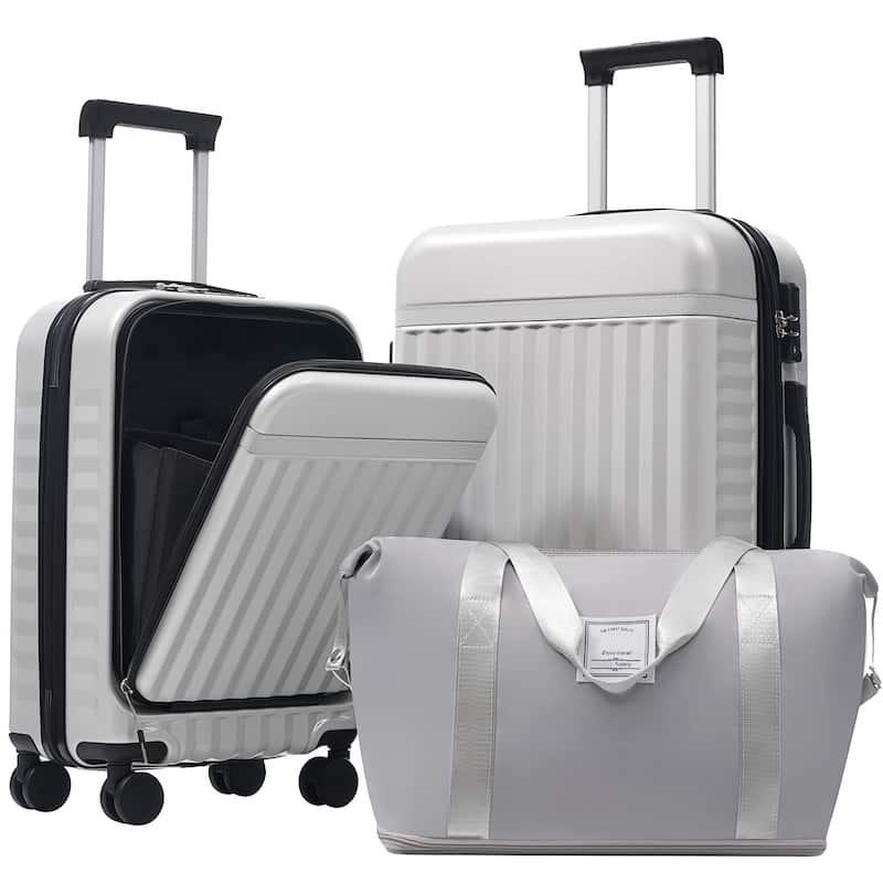 Classic 3 Piece Luggage Set Lightweight Hardside Suitcase TSA Lock Spinner Wheels, Front Opening Luggage Set for Home Travel
