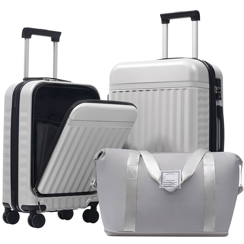 Front Opening Luggage Set 3 Piece,USB Port, Expandable Luggage with Handle Bag Spinner Wheels TSA Lock