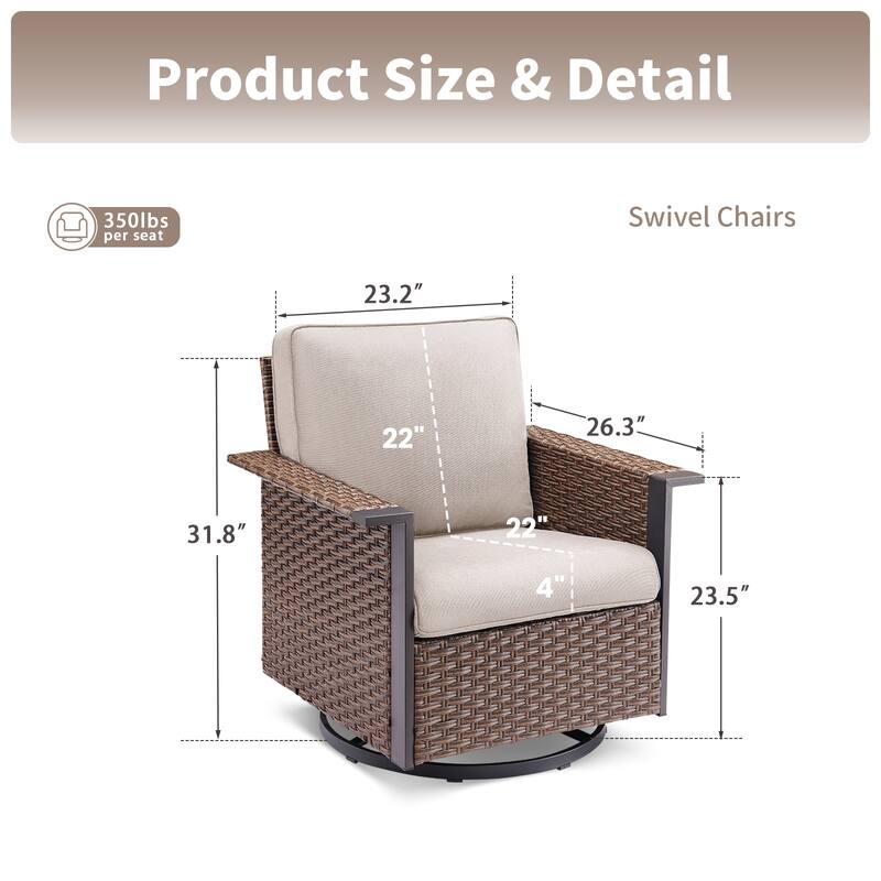 Pocassy Outdoor Wicker Sofa Glider Chair with Ottoman Set