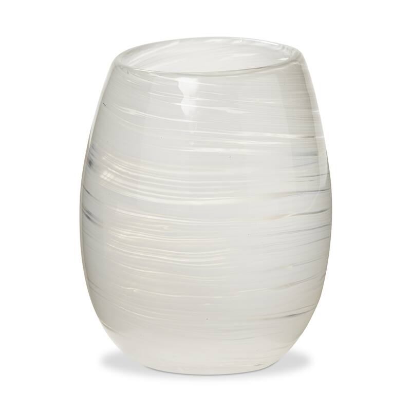 Swirl Stemless Wine Glass Set of 4 - 16oz Dishwasher Safe Drinkware for Everyday Use - White Glass