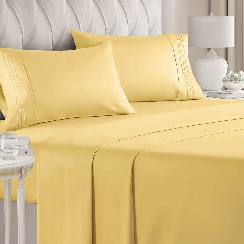 CGK Linens 4 Piece Solid Deep Pockets Microfiber, Easy-Fit Bed Sheet Set - Queen - Yellow