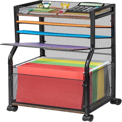 5-Tier Rolling File Cart - 11.61"D x 14.15"W x 27.87"H