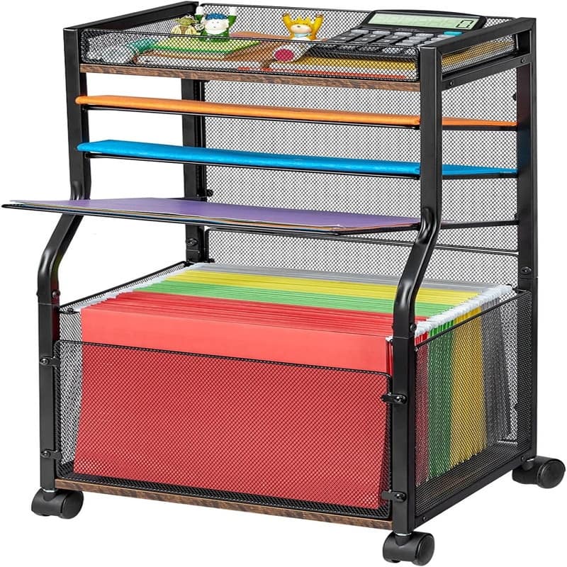 5-Tier Rolling File Cart - 11.61"D x 14.15"W x 27.87"H