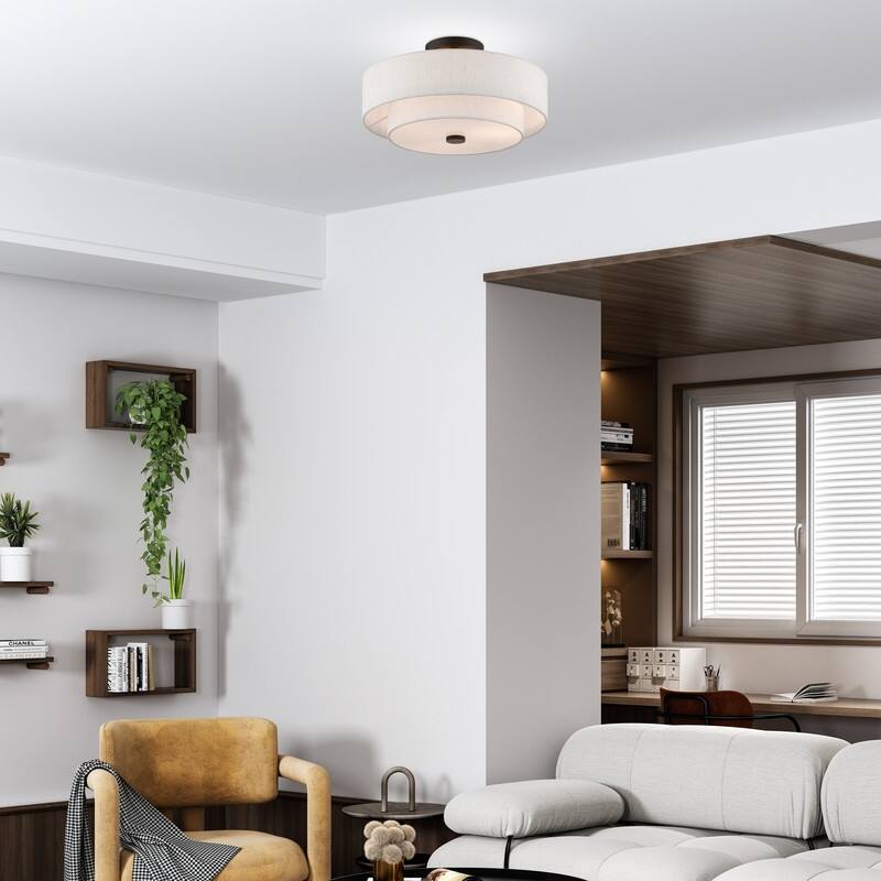 Livex Lighting 3-light Fabric Shade Flush Mount, 51084-92, 51084-91
